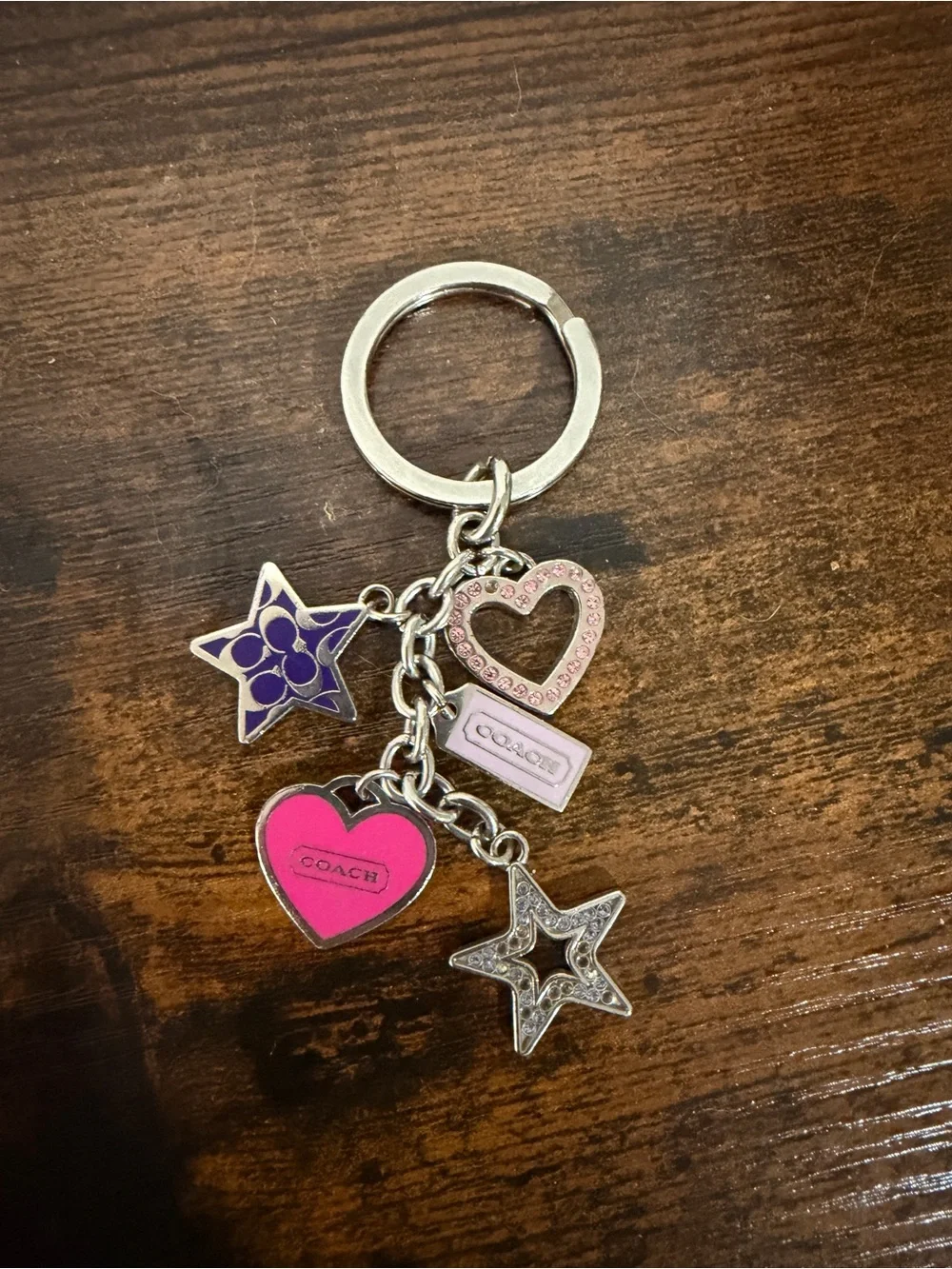 Coach Pink & Purple Heart and Star Charm Keychain